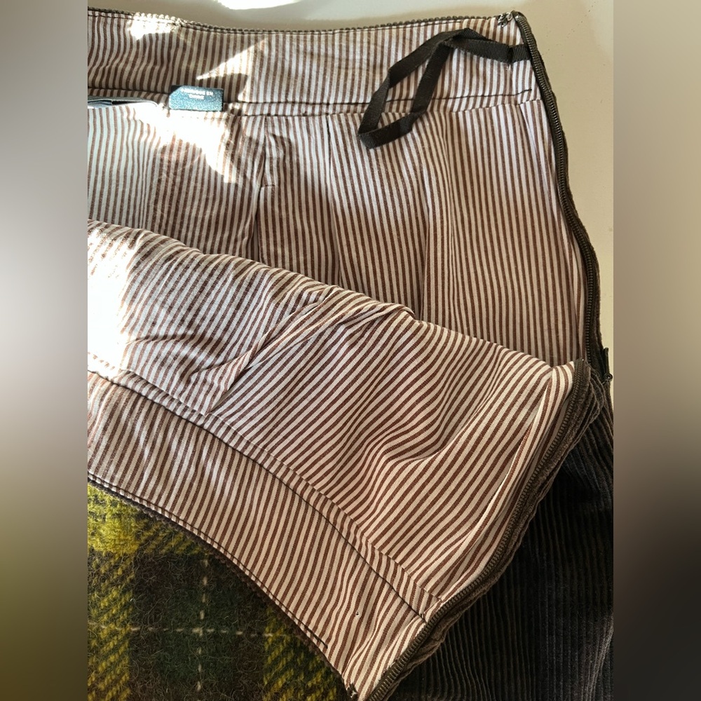 Anthropologie Maeve Brown Corduroy with Green Plaid panel Lined Skirt Preppy 6 - Picture 3 of 6